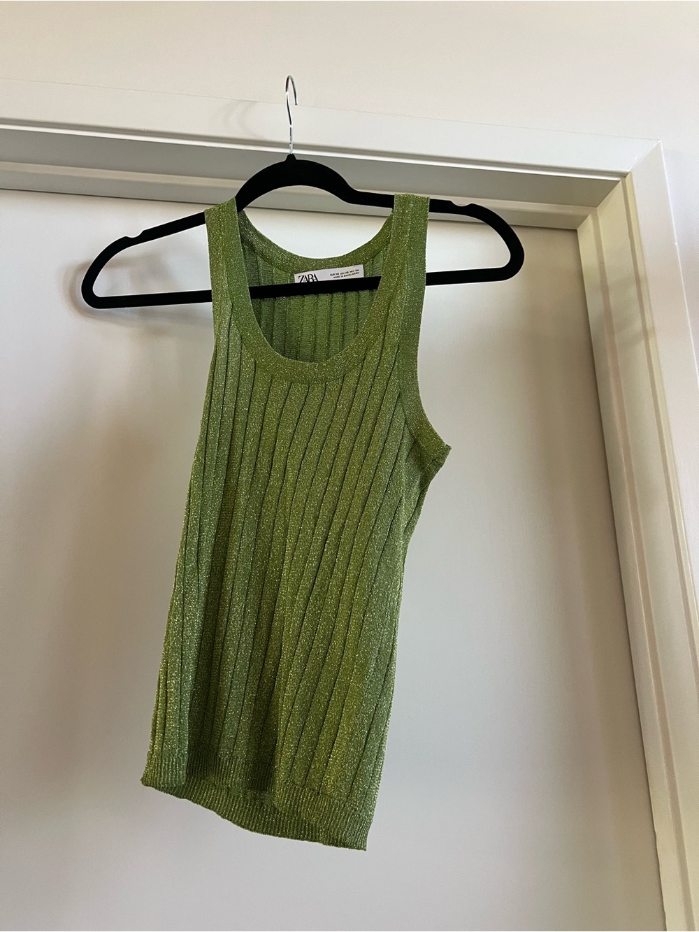 ZARA Olive Green Ribbed Metallic Tank